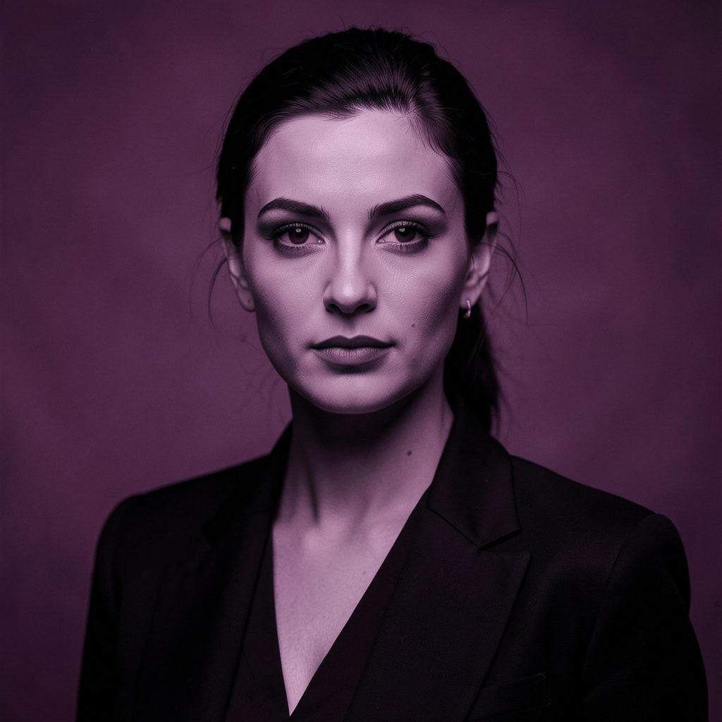 Karanlık fonda sıcak magenta vurgulu dramatik bir portre